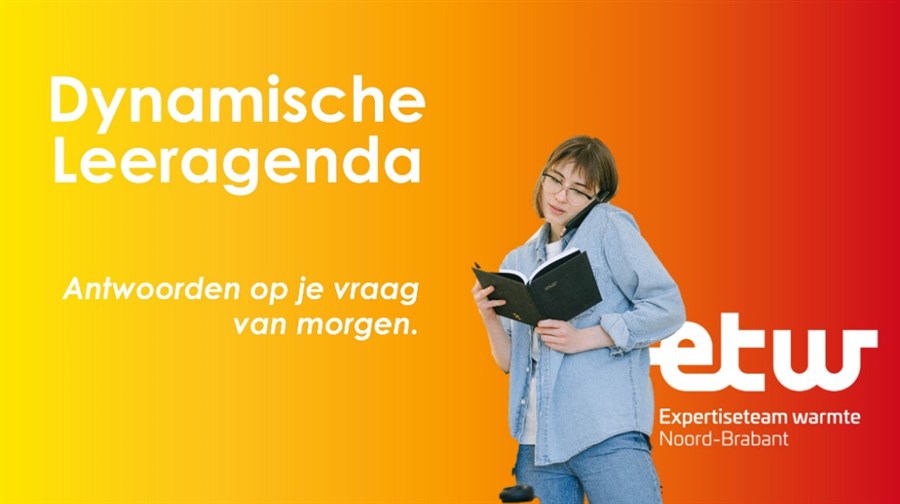 Logo ETW Dynamische leeragenda vrouw met telefoon en boek vast